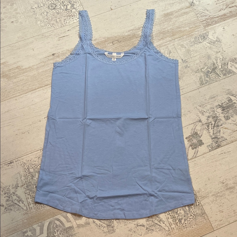 Victoria's Secret Sky Blue Lace Trim Tank Top Size Medium